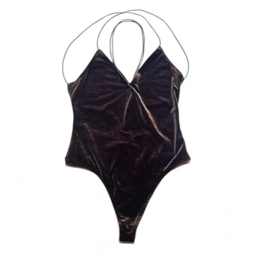 TOBI Womens Mariko Criss Cross Velour Top Bodysuit Purple Size S Vintage